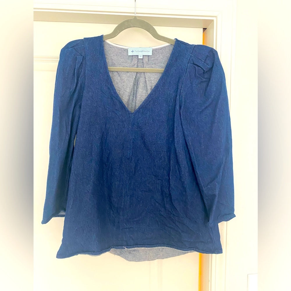 Tuckernuck Denim Top Puff Sleeves Small
